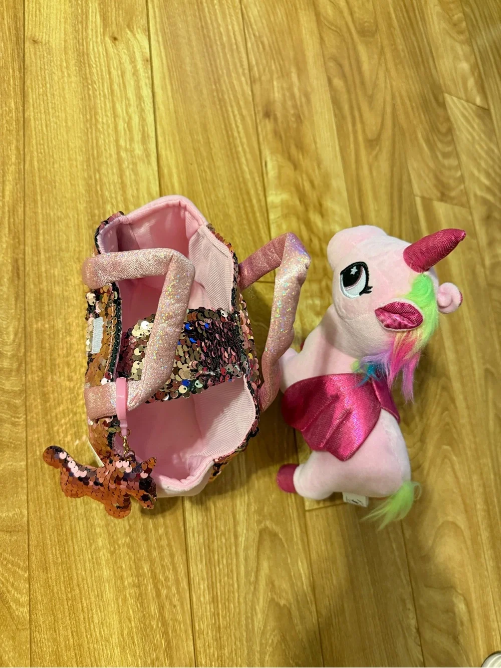 3 for $25 Kids Pink gold and purple Sequin Unicorn Handbag - Plush Unicorn Purse